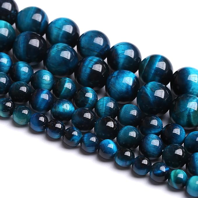 8mm 45PCS Blue Tiger Eye Beads Natural Stone Gemstone Spacer Loose Beads for Jewelry Making DIY Bracelet Semi Precious Beads Strand 15 inches