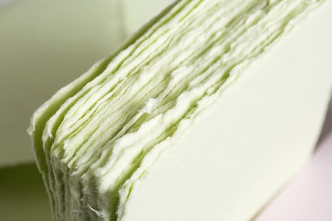 Wanderings Thick Handmade Deckled Edge Cotton Paper - Cold Pressed Texture - Paint, Watercolor, Drawing, Writing, Cards, Invitations, Menus, Save The Date, Arts and Crafts, 25 Pack Green 300gsm, 4x6