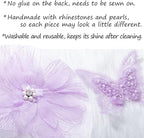 6 Pieces 3D Flower Lace Embroidery Butterflies Appliques Pearl Patches for Repairing and Decorating, Sewing Craft Clothing Jeans Jackets Bags (Purple)