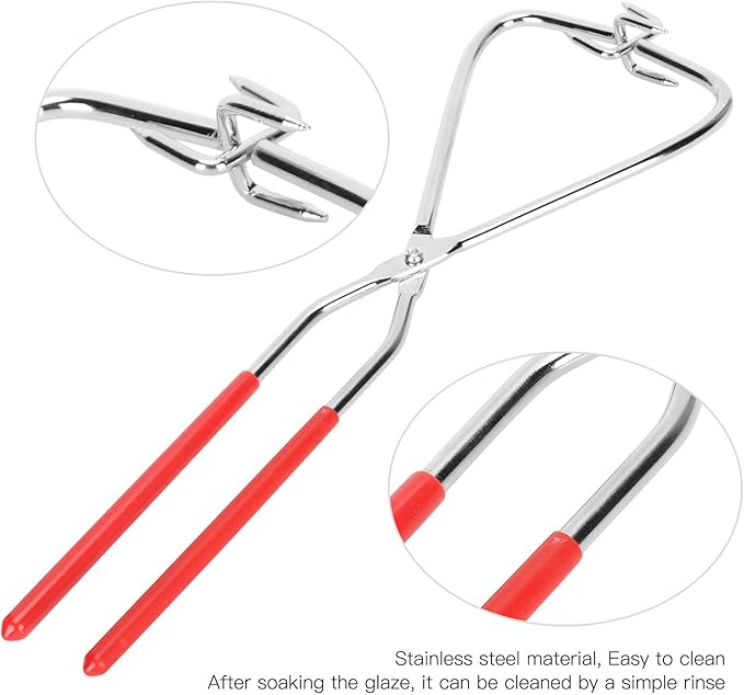 Kodrily Dipping Tongs Glazing Tools, 2Pcs Ceramic Glazing Tongs, Stainless Steel Sculpting Tongs with Rubber Handle, Pottery Clay Glaze Clamps Ceramic Glazing Tools for Kiln Clay