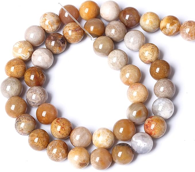 72pcs 10mm Natural Coral Jade Chrysanthemum Stone Beads Round Loose Beads for Jewelry Making,DIY Bracelet Necklace 32" 2 Strands