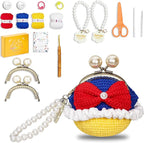 Crochet Kits for Beginners - Handmade craft Diy Knitting Set with Yarn,Hooks,Video Tutorials - Nice Gifts for Adults,Women - Cute Pricess Wallet Coin Change Purses Storage Bag Pouch(2pcs) (blue)