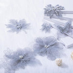 6 Pieces 3D Flower Lace Embroidery Butterflies Appliques Pearl Patches for Repairing and Decorating, Sewing Craft Clothing Jeans Jackets Bags (Gray)