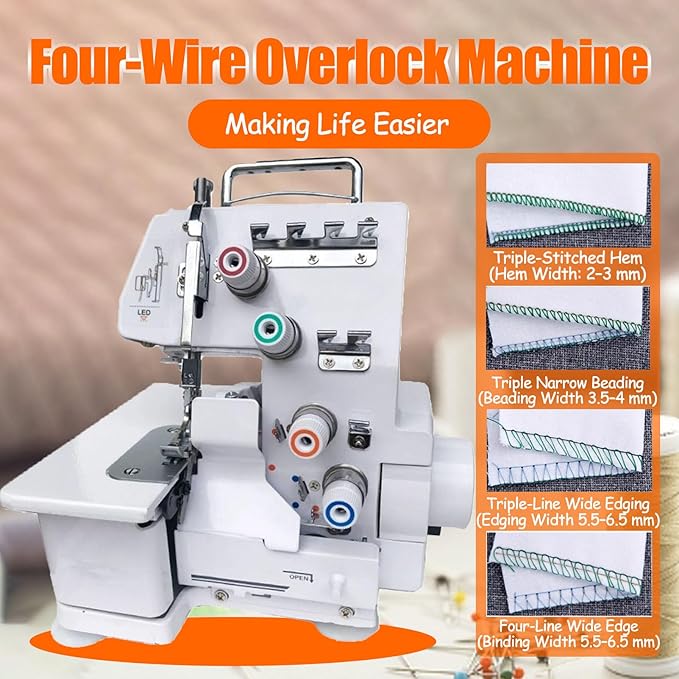 Serger Sewing Machine, Desktop Overlock Sewing Machine, with Accessories Kit, 3-4 Serger Thread Capability, for Adults Hemming Sewing