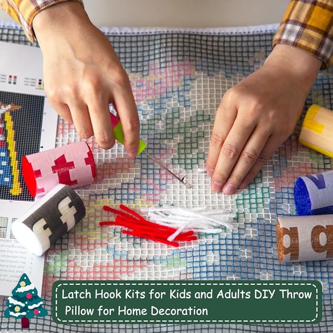 DL-YTG Latch Hook Kits Rug American Flag Crochet Yarn Cushion Colour Pre-Printed Canvas Cover Rug Needlework DIY Hook and Latch Kit Christmas Home Decoration 52x38cm/20 X15inch