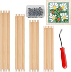 Gylreus 16 Pcs 4 Sets Stretcher Bars for Needlework Wooden Canvas Stretcher Bars 10 Different Size Combinations Embroidery Stretcher Bars for Cross Stitch Frame Set with Thumbtack and Remover Tool