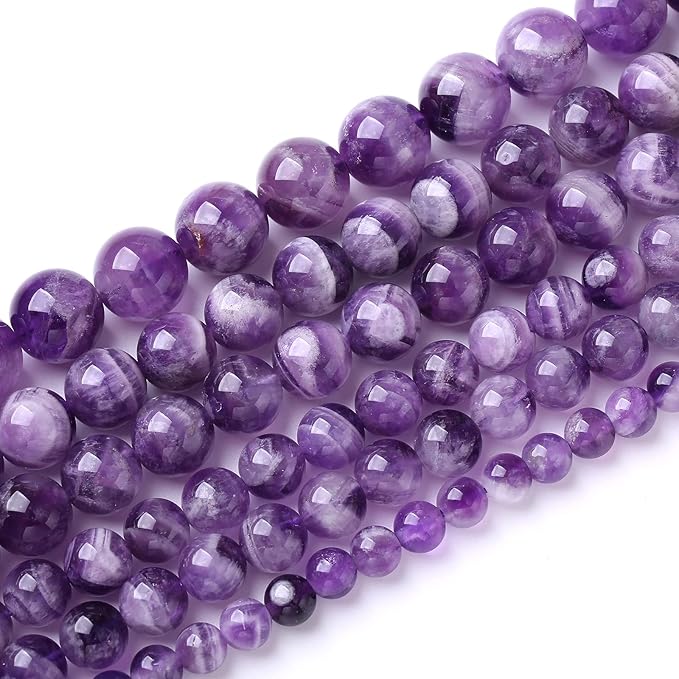 Natural Purple Dream Lace Amethysts Beads Crystal Round Loose Beads for Jewelry Making 8mm 45PCS 1 Strand 15" (Purple Dream Lace Amethysts, 8mm)