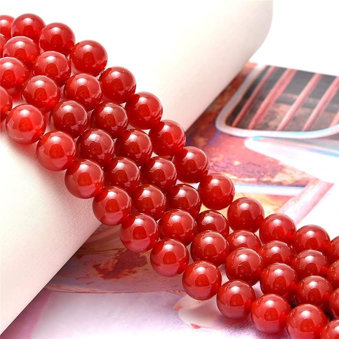 NCB 100pcs 8mm Round Carnelian Natural Stone Beads for Jewelry Making (Red, 100Beads)