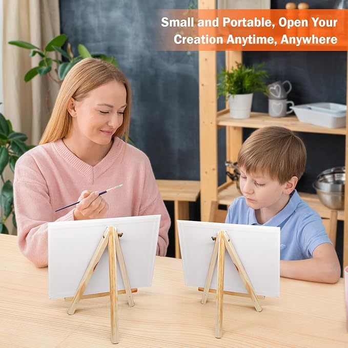 8 Pack 8x10 in Canvas Boards for Painting,Canvas for Painting with 9.5" Easel, Art Canvas Painting Kit with 10 Brushes & 2 Paint Tray for Kids Teenagers Acrylic Pouring Oil Water Color Gift…