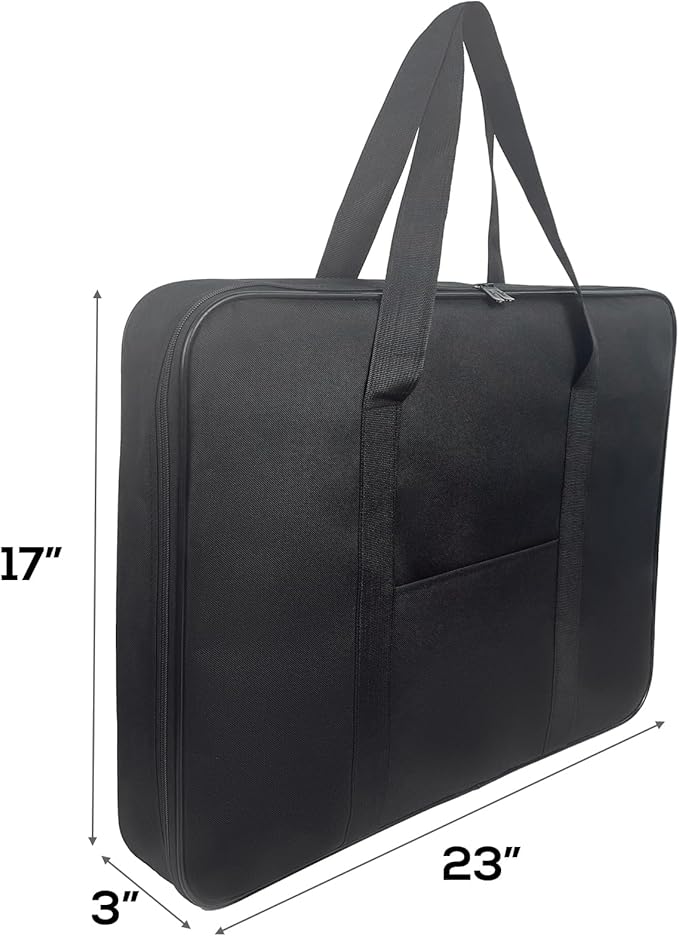JJRING Art Portfolio Case, Wire Framed Nylon Portfolio Tote, Art Storage Bag in 23 Inches by 17 Inches, Great Carrying Bag for Artworks, Posters, Drawings, Prints(Black)
