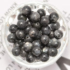NCB 200pcs 6mm Black Larvikite Loose Beads for Jewelry Making, Natural Semi Precious Beads Round Smooth Gemstones Spacer Beads Charms for Necklaces Bracelets (Black Larvikite, 6mm 200Beads)