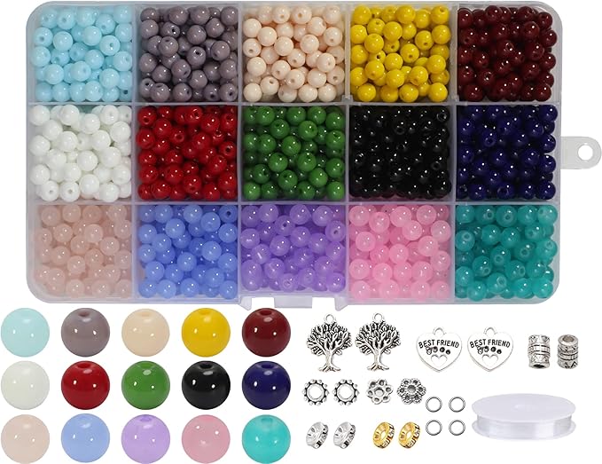 1200PCS Glass Beads 6mm Handcrafted Crystal Smooth Loose Beads Bracelet Making Kit Healing Chakra Beads for DIY Jewelry Making Bracelets & Crafts #30721 GB21-MIXED