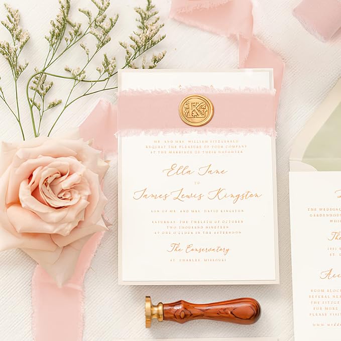 3 Rolls Light Pink Handmade Fringe Chiffon Ribbon 1.5" x 7Yd Silk-Like Colorful Rustic Ribbon for Bouquets Wrapping Decor Wedding Invitation Accessories