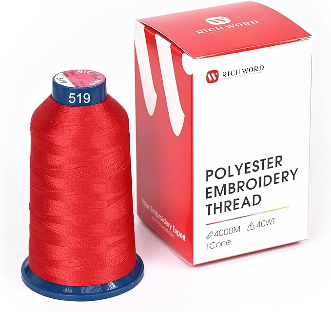 Richword Selected Red Embroidery Thread 4000M(4374Y) 40WT Polyester Thread 100 Colors Selected for Commercial Multi Needles and Single Needle Embroidery Machine 0519
