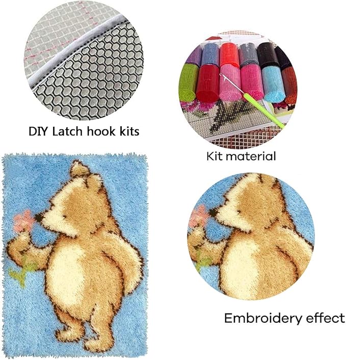 CZCRAOR 3D Latch Hook Rug Kits,Bear Rug Making Kits for Adults Kids Beginners Needlework Embroidery DIY Craft Rug Hook Rugs Kits for Home Decoration 20" X 15"