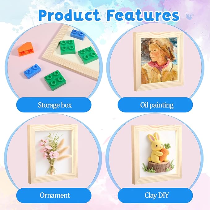 12 Pack Wood Canvas Boards Unfinished Square Wood Panels Paint Pouring Panels for Pouring Art, Crafts, Painting, and Decor, 9x7.5Inch/6x6Inch/4.7x4.7Inch