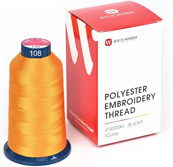 Richword Selected Yellow Embroidery Thread 4000M(4374Y) 40WT Polyester Thread 100 Colors Selected for Commercial Multi Needles and Single Needle Embroidery Machine 0108