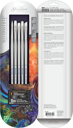 Silver Brush Limited SW-1550 Silverwhite Plein Air Set, Paintbrushes for Watercolor, Gouache, Inks, Dyes, Fluid, & Flow Acrylic, Set of 5, Round, Flat, Bright, Filbert, and Angle Brushes, Long Handle