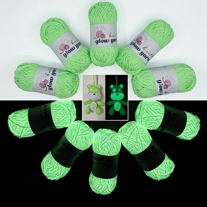 Glow in The Dark Yarn - 5 Pack Colorful-1 (260g/9oz | 273 Yards), Knitting & Crochet Thread for DIY Crafts, Christmas Gifts, Doll Making (Green)
