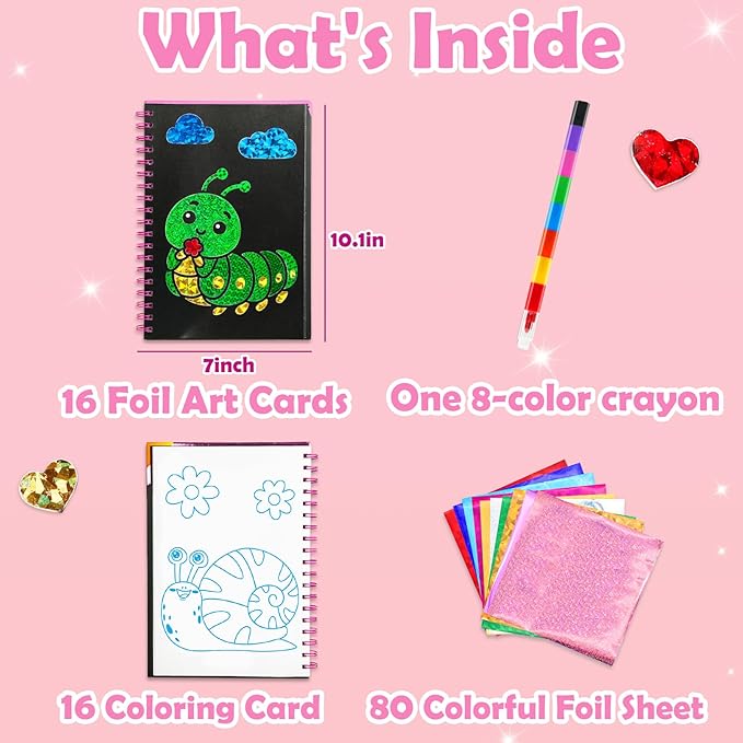 FUNNYB&G Foil Art Craft for Kids - Christmas Crafts Gift Party Favors Stocking Stuffers for Kids Fun Art Supplies Creative Birthday Gift Travel Toys for Girls Boys 4 5 6 7 8 9 Years Old(Insects)