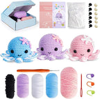 Crochet Kit for Beginners: Make 3 Cute Amigurumi Animals with Easy-to-Follow Video Tutorial, Complete Beginner Crochet Kits for Kids Adults, Creative Christmas Birthday Gift Idea for Women & Girls