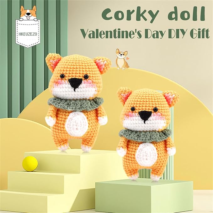 HKEUZEZO Crochet Kit for Beginners, Animal Dog Pattern Knitting Kit for Adults Kids with Step-by-Step Video Tutorials, Yarns Hook Accessories