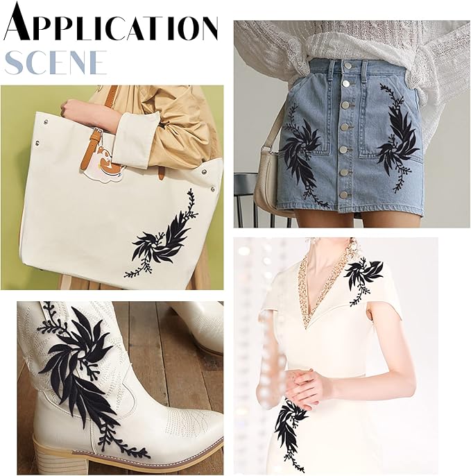 GORGECRAFT 2 Pairs 4PCS Leaf Iron Patches Big Embroidered Flowers Lace Applique Flowers Nature Patches Suitable for Clothes Dress Hat Pants Sewing Craft Decoration(Black)