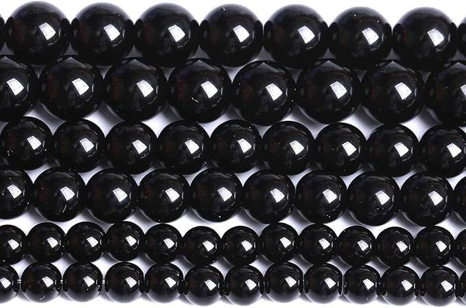 6mm 130pcs Natural Black Agates Onyx Stone Beads Smooth Round Loose Spacer Beads for Jewelry Making DIY Bracelets 32" 2 Strands
