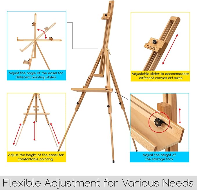 MEEDEN Tripod Field Painting Easel with Carrying Case - Solid Beech Wood Universal Tripod Easel Portable Painting Artist Easel, Perfect for Painters Students, Landscape Artists, Hold Canvas up to 44"