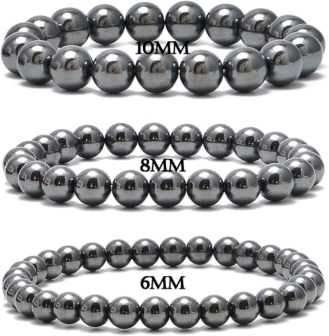 NCB 100pcs Original Natural Stone Beads Gemstone Round Loose Beads 6mm 8mm 10mm (Black Hematite, 6mm 100Beads)