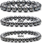 NCB 100Pcs 8mm Natural Stone Beads - Black Hematite Gemstone Round Loose Stone Spacer Energy Healing Beads with Free Crystal Stretch Cord for Jewelry Making