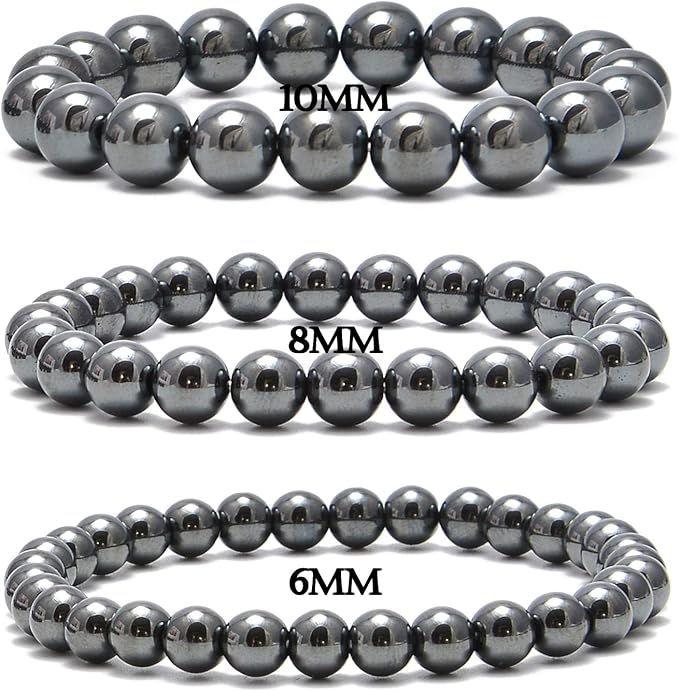 NCB 100Pcs 8mm Natural Stone Beads - Black Hematite Gemstone Round Loose Stone Spacer Energy Healing Beads with Free Crystal Stretch Cord for Jewelry Making