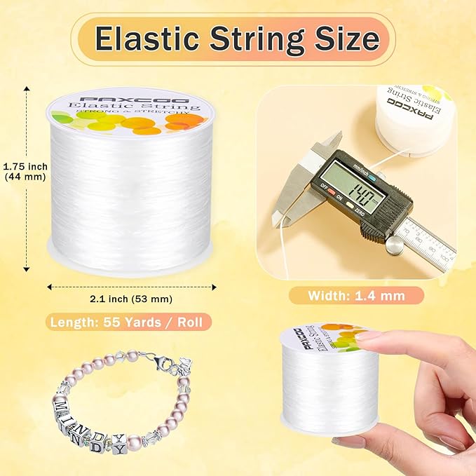 Paxcoo 1.4 mm Elastic Bracelet String Cord, White Stretch Bead Cord for Bracelet Making