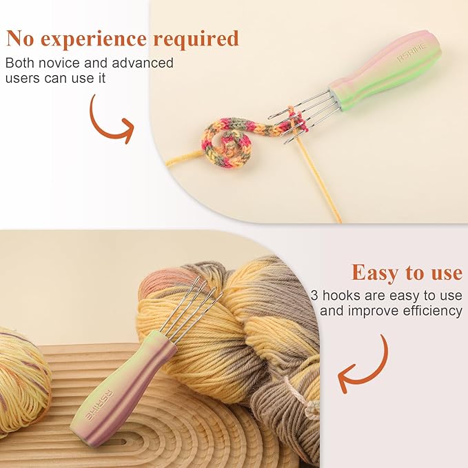 RSRIHE 4 Latch Hook Cord Knitting Tool, Cordy Icord Maker Tools, Crochet Tool for Binding-Off or Edging on Knitting Projects,Crochet Hook with Latch-Hook
