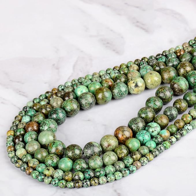 Natural Stone Beads African Turquoise Round Genuine Stone Beading Loose Gemstone Hole Size 1mm DIY Charm Smooth Beads for Bracelets Necklaces Earrings 6mm 200pcs (African Turquoise 6mm)