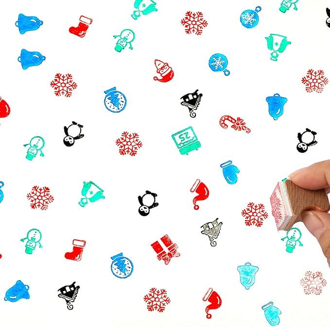 HOWAF Wooden Christmas Stamps for Kids Crafting, Card Making, Painting, Scrapbooks, Party Bag Fillers, Favor Decoration Supplies