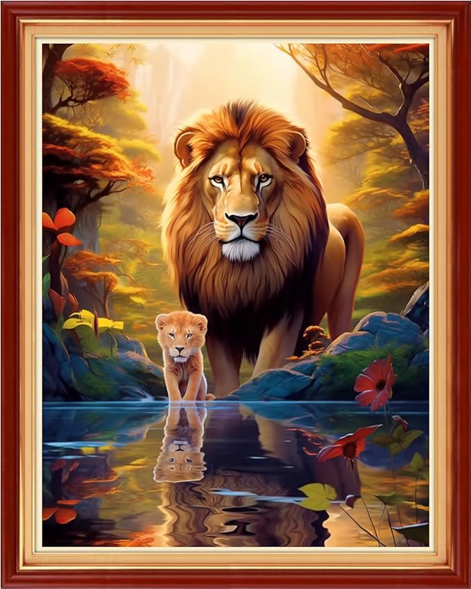 Findvoor Stamped Cross Stitch Kits for Beginner Embroidery Kits for Beginners Adults DIY 11CT Cross Stitch Patterns Needlepoint Kits Crossstitching Kits-Lion Scenery 16x20 inch