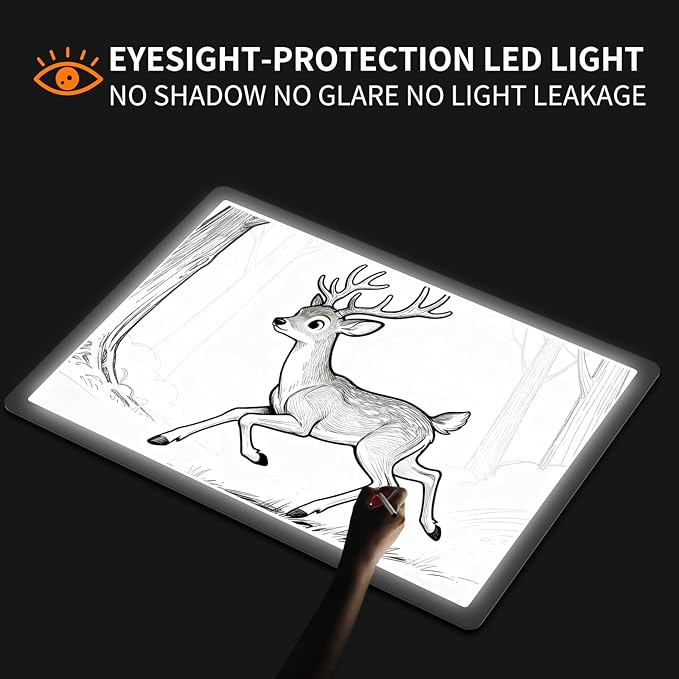 TOHETO Rechargeable Magnetic A2 Light Board 25.2''x18.4'', Large Diamond Painting Light Pad with Side Buttons, 3 Light Colors Light Box for Tracing and Drawing, Dimming LED Light Table for Sketching