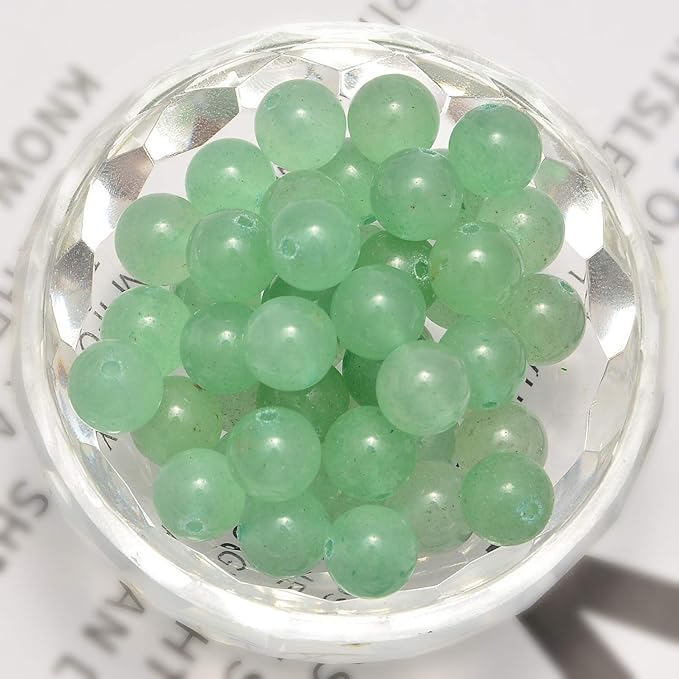 NCB 100pcs 6mm Natural Stones Round Gemstone Round Loose Stone Beads with Elastic String and Beading Needle for Jewelry Making Bracelet Necklace Earrings DIY Crafts (Green Aventurine, 6mm 100Beads)