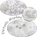 Flower Pearl Fabric Rhinestones Beaded Lace Applique,3D Butterfly Embroidered Lace Patch for Clothes,Dress (White)