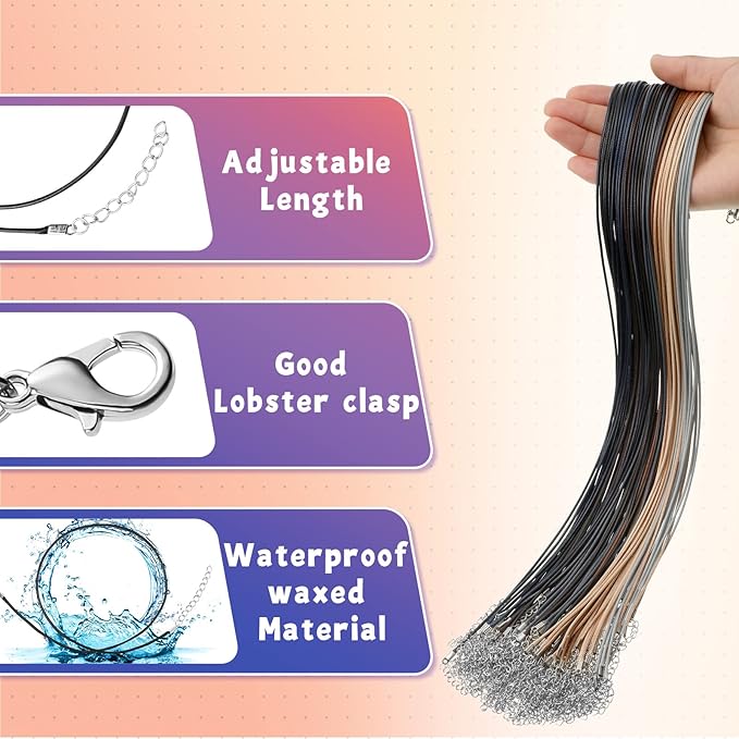 Tudomro 100 Pieces 20 Inch Waxed Leather Necklace Cord Bulk with Clasp Colorful Necklace Bracelet Chains String Rope Cord for Jewelry Making Pendants Charms(Basic Color)