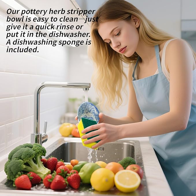 Herb Stripper Bowl, Herb Peeling Tool for Separating Leaves and Stems, Crafted from Ceramic, Multiple Hole Sizes for Various Herbs