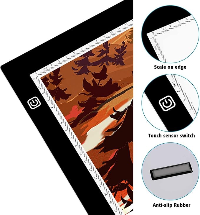 A2 Light Pad Super Thin 7mm Portable Stepless Dimmable Brightness Large Light Box Copy Board for Diamond Painting Weeding Vinyl with 2 Multi-Functional Clips 12V 2A Adapter (23.7''x15.8'')