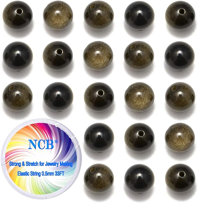 NCB 200pcs 4mm Loose Beads for Jewelry Making Natural Semi Precious Beads Round Smooth Gemstones Spacer Beads Charms for Necklaces Bracelets (Black Golden Obsidian, 4mm 200Beads)