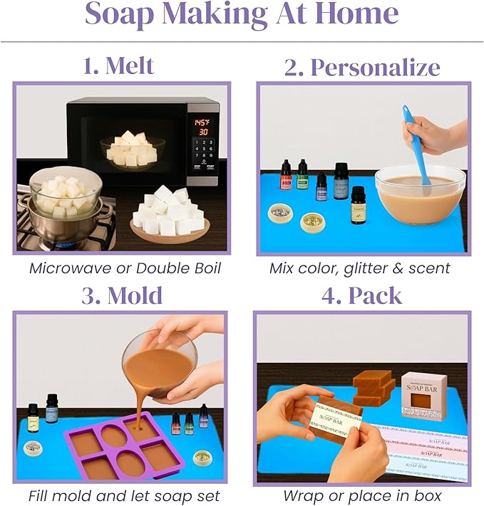 Soap Making Kit for Beginners | 3LBS Melt & Pour Soap Base - Shea Butter & Clear Glycerin, Silicone Soap Molds, Scent Fragrances, Colors, Soap Making Tools & Supplies, Adults DIY Soap Kit (Standard)