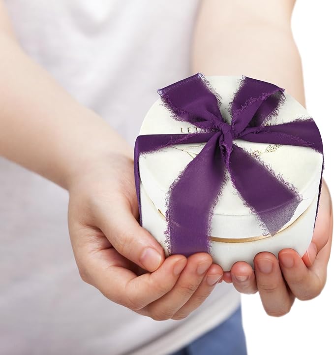 3 Rolls Purple Handmade Fringe Chiffon Ribbon 1.5" x 7Yd Colorful Silk-Like Ribbon for Bouquets Wrapping Decor Wedding Tie Invitations Crafts