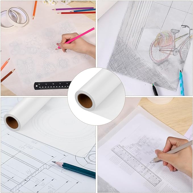 Tracing Paper Roll 12in x 50yd, White Trace Paper Pattern Paper Translucent Tracing Paper for Sewing, Drawing, Sketching, Gift Wrapping