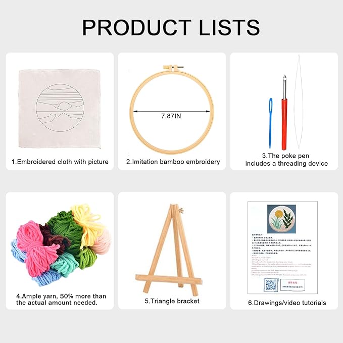 PYHIRRY Punch Needle Kits Adults Beginner Grass，with Tool, Hoop, Yarn, Fabric & Video Tutorials -Complete Punch Needle kit for Home Decor Craft for Wall Art & Gifts