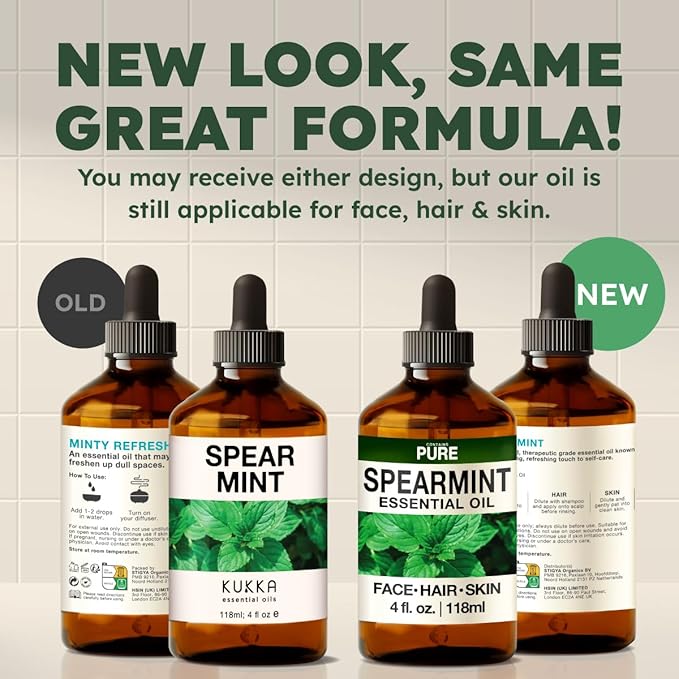 KUKKA Spearmint Essential Oils - 4 Fl Oz - for Hair, Skin, Diffuser, Aromatherapy & DIY Soap Making Scent