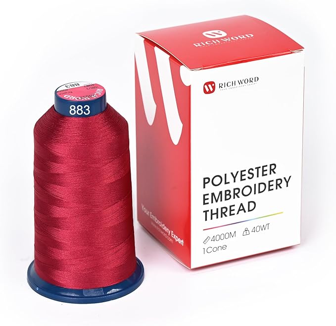 Richword Selected Red Embroidery Thread 4000M(4374Y) 40WT Polyester Thread 100 Colors Selected for Commercial Multi Needles and Single Needle Embroidery Machine 0883